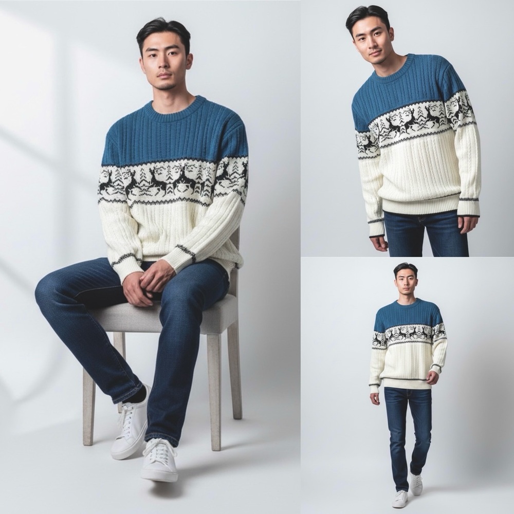 knit Nordic Sweater Vintage Style Hardwood & Pine Reinder Long Sleeve